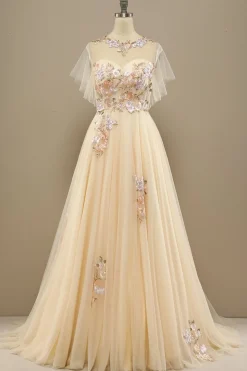 Amarelas Longas Baile Vestido Com Apliques