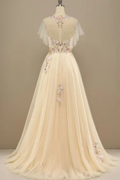 Amarelas Longas Baile Vestido Com Apliques