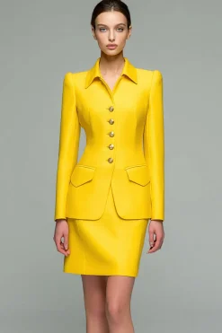 Amarelo 2 peças gola pescoço ternos de negócios