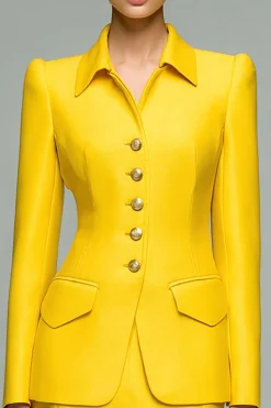 Amarelo 2 peças gola pescoço ternos de negócios