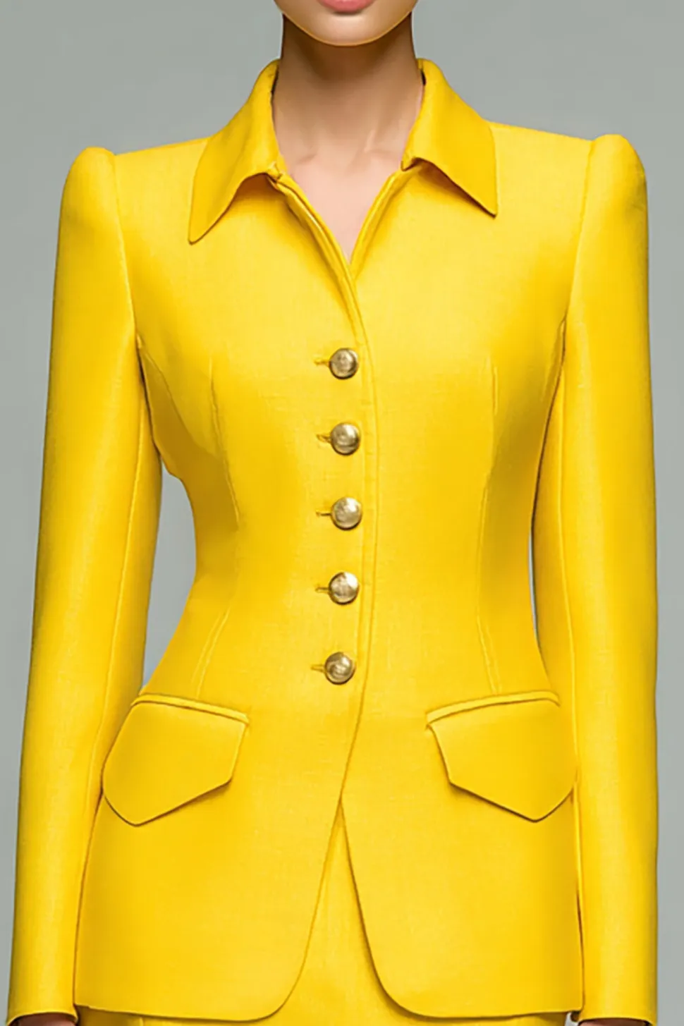 Amarelo 2 peças gola pescoço ternos de negócios