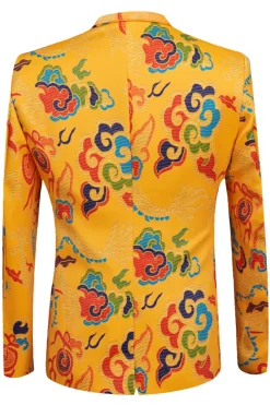 Amarelo 2 Piece Notched Lapela Estampa Terno Masculino