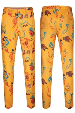 Amarelo 2 Piece Notched Lapela Estampa Terno Masculino