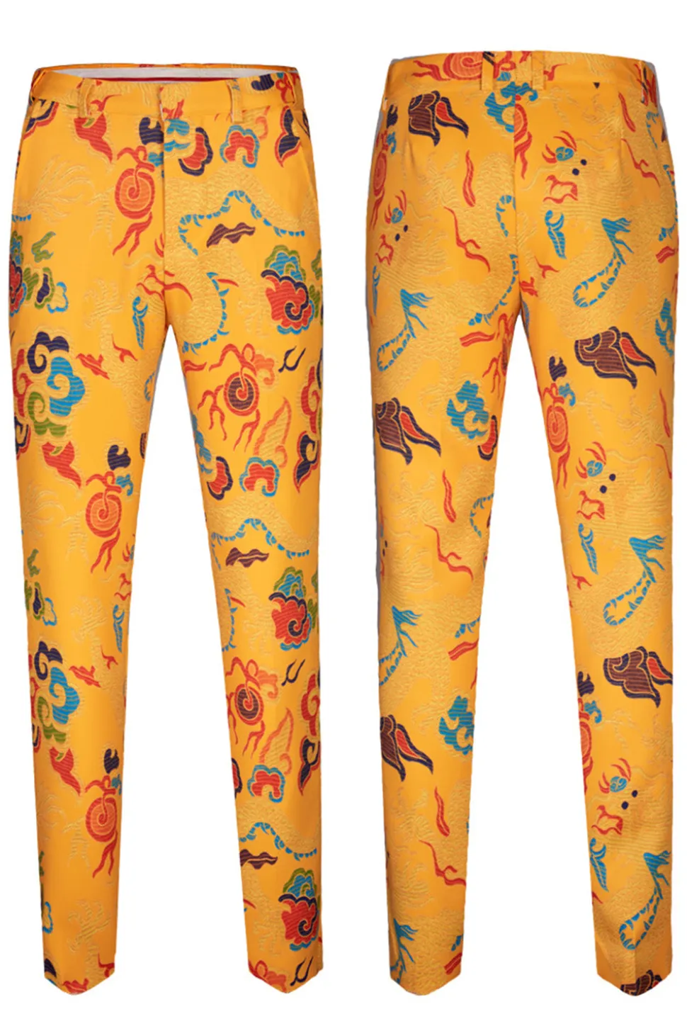 Amarelo 2 Piece Notched Lapela Estampa Terno Masculino