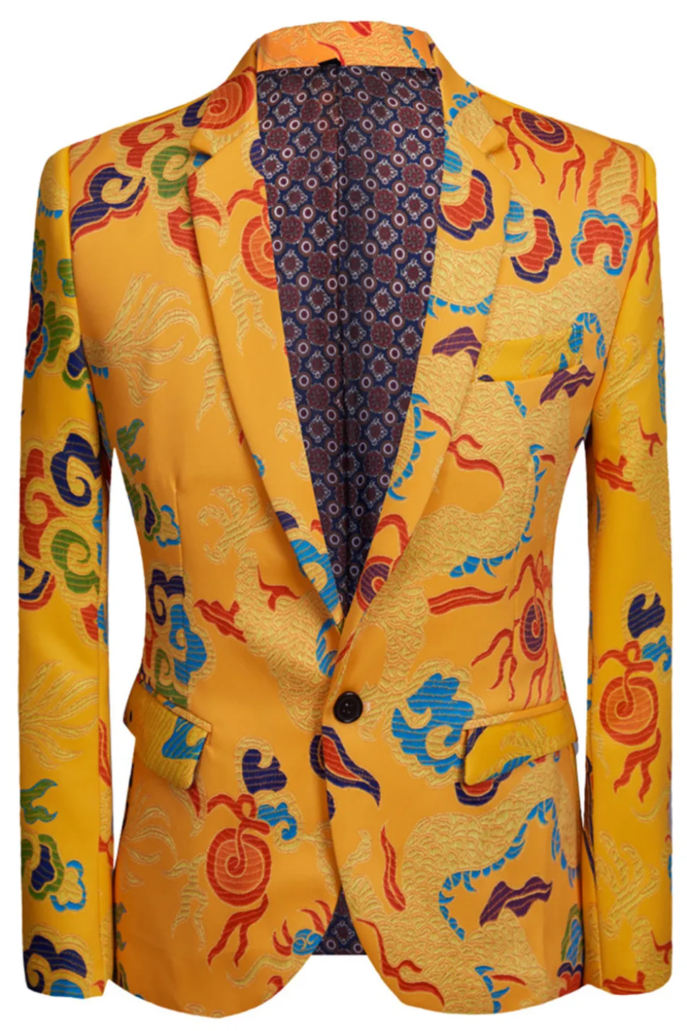 Amarelo 2 Piece Notched Lapela Estampa Terno Masculino