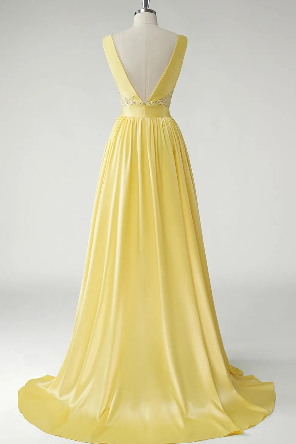 Amarelo A Line Deep V-Neck Long Prom Dress