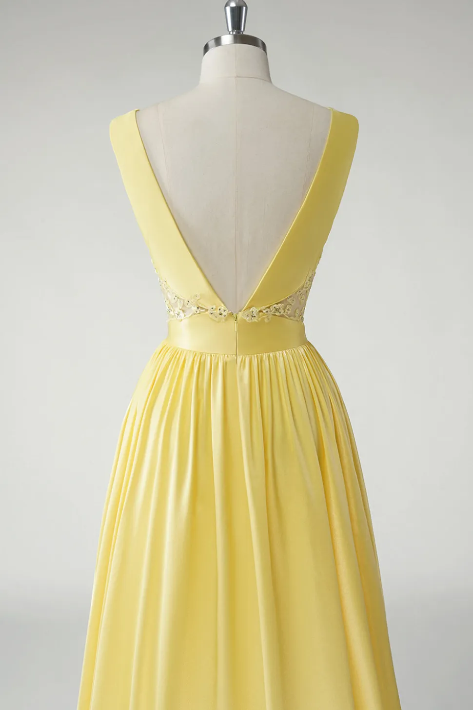Amarelo A Line Deep V-Neck Long Prom Dress