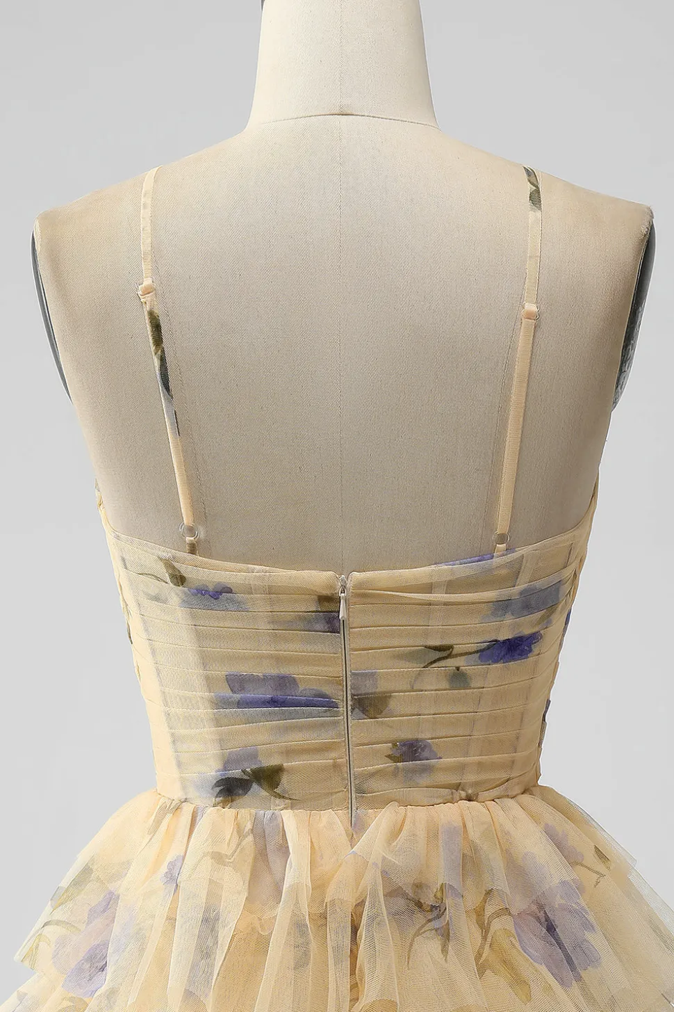 Amarelo A Line Halter Tiered Vestido Curto Tulle Homecoming