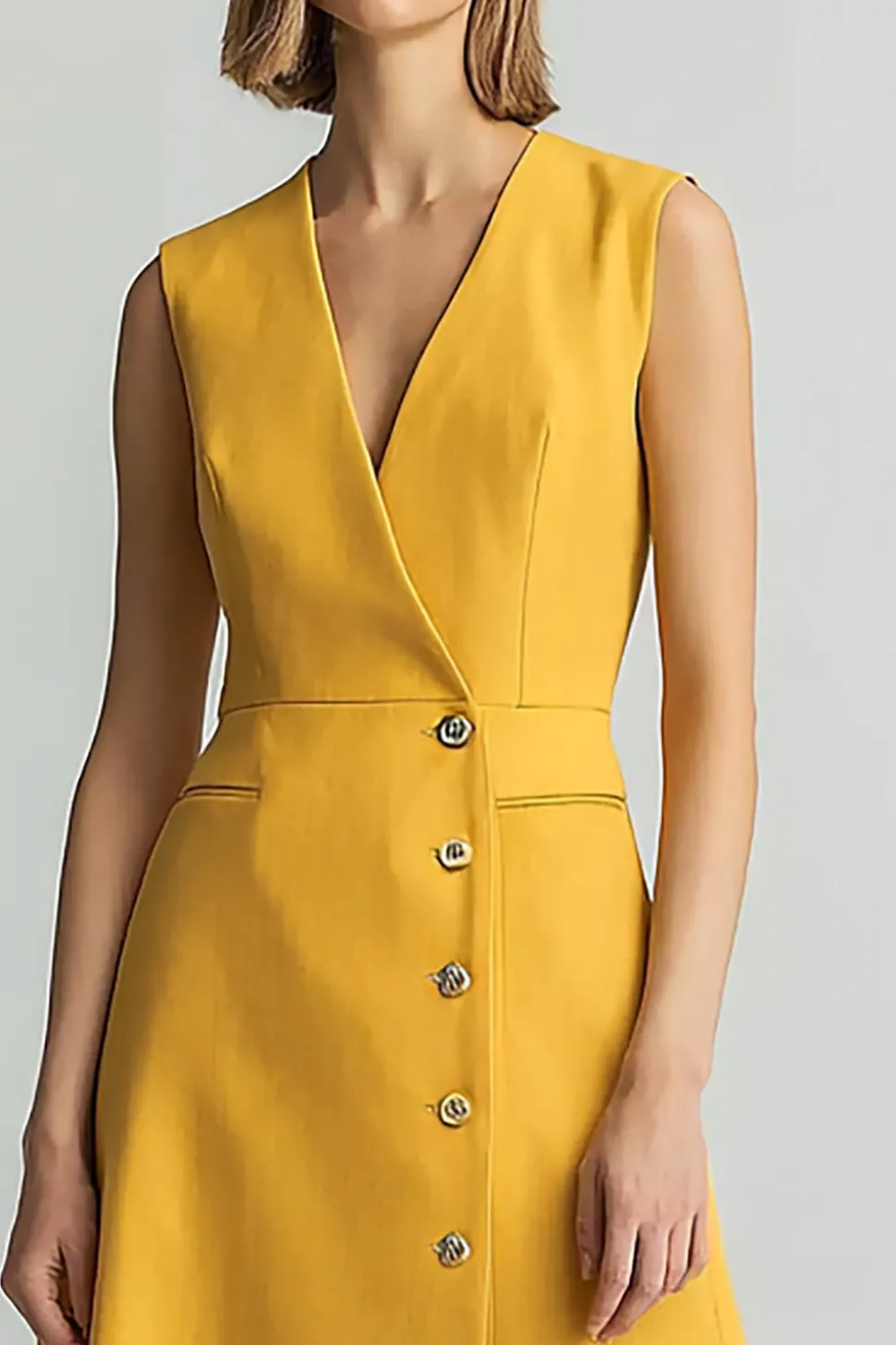 Amarelo A Linha V Pescoço Vestido de Trabalho