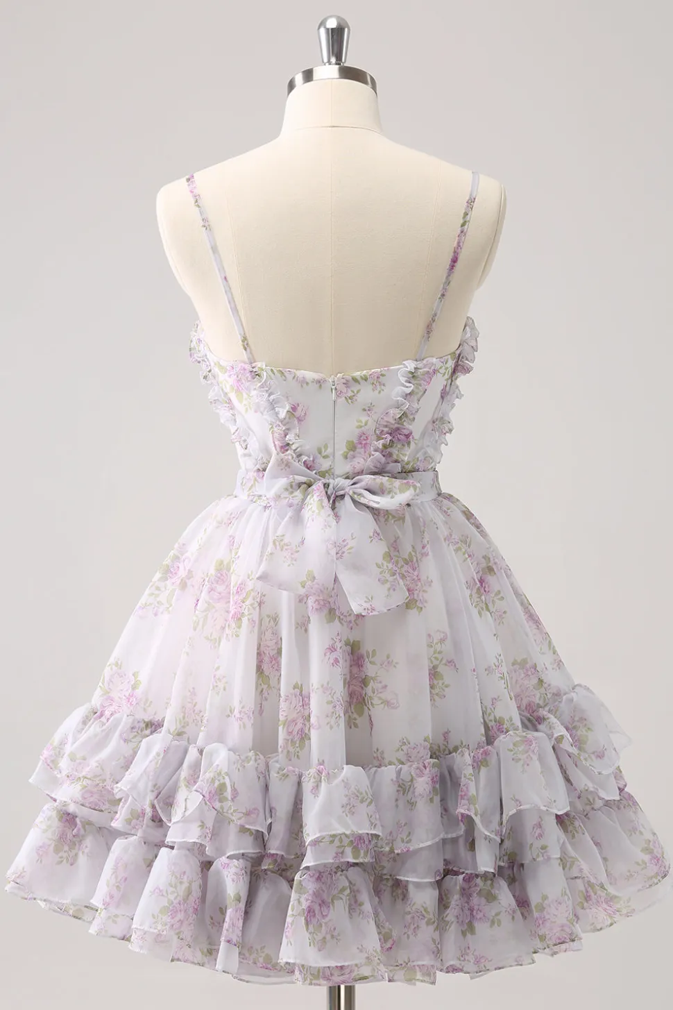 Amarelo A-Line Front Twist Vestido Curto Floral Homecoming Com Folhos