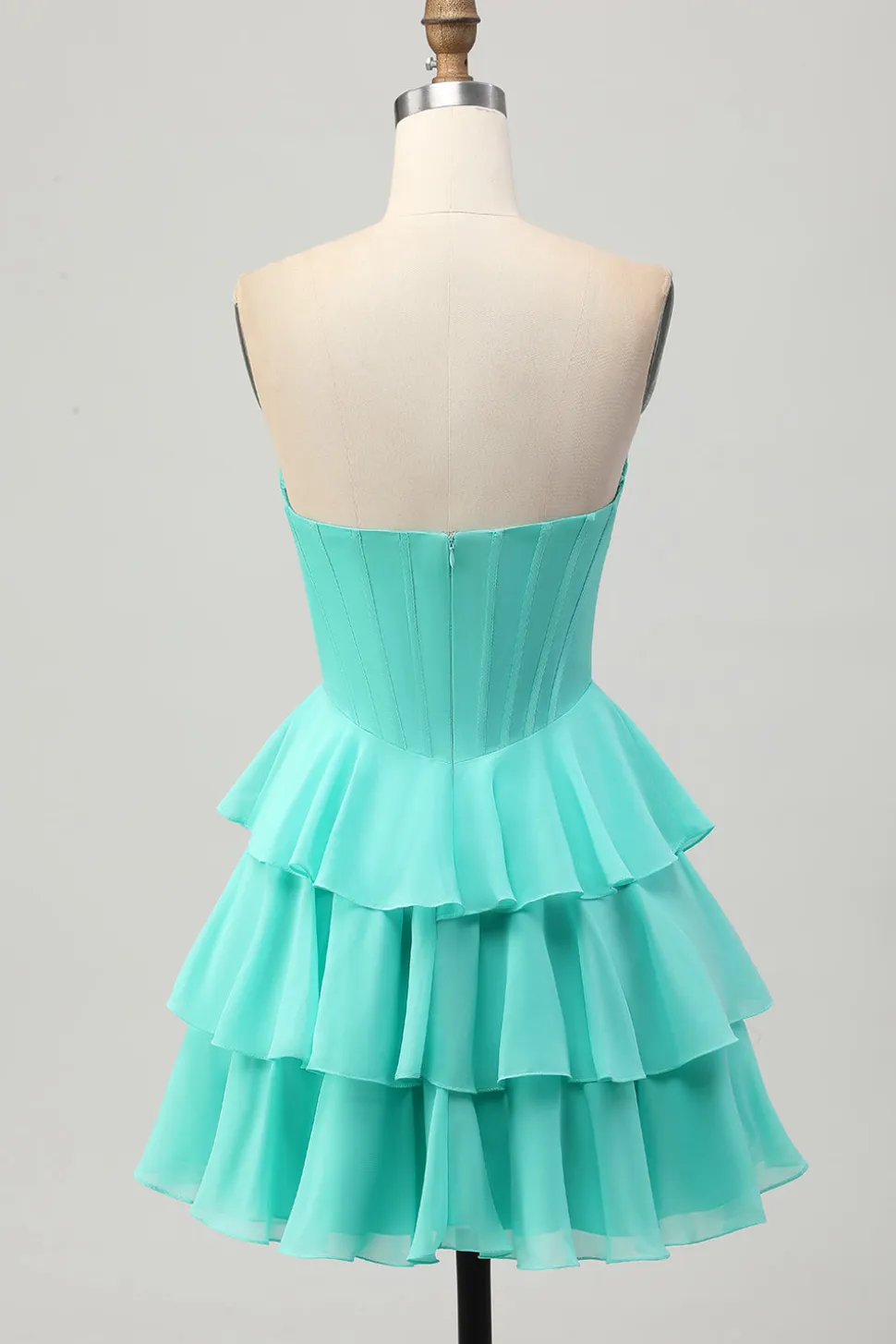 Amarelo A-Line Strapless Tiered Corset Homecoming Vestido com Missangas