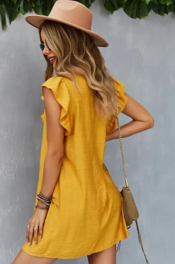 Amarelo Boho Vestido de Verão Com Babados
