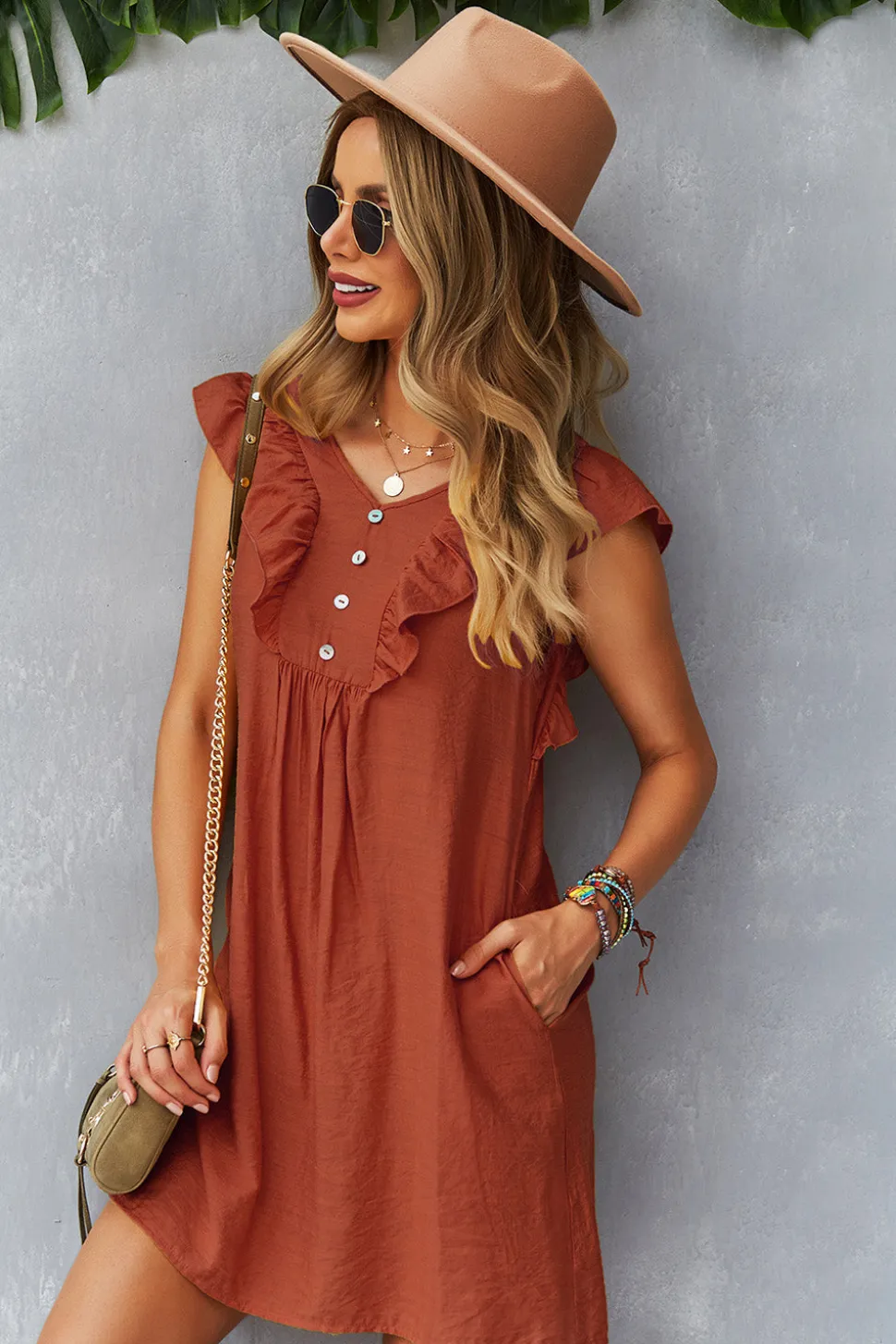 Amarelo Boho Vestido de Verão Com Babados