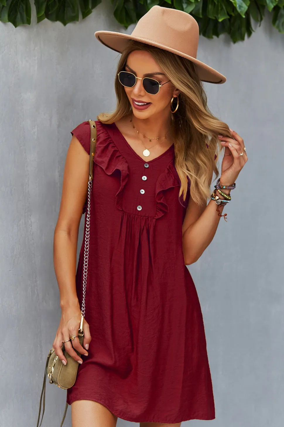 Amarelo Boho Vestido de Verão Com Babados