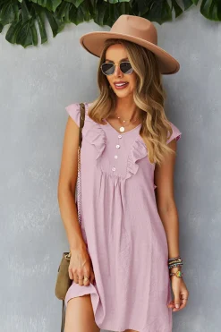 Amarelo Boho Vestido de Verão Com Babados