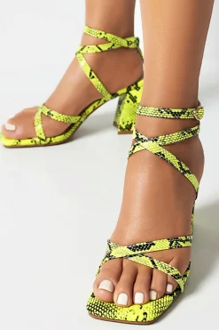 Amarelo Chunky Heels Tornozelo Correias Sandálias