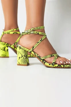 Amarelo Chunky Heels Tornozelo Correias Sandálias