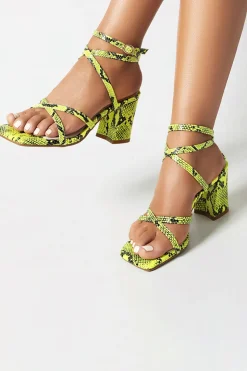 Amarelo Chunky Heels Tornozelo Correias Sandálias