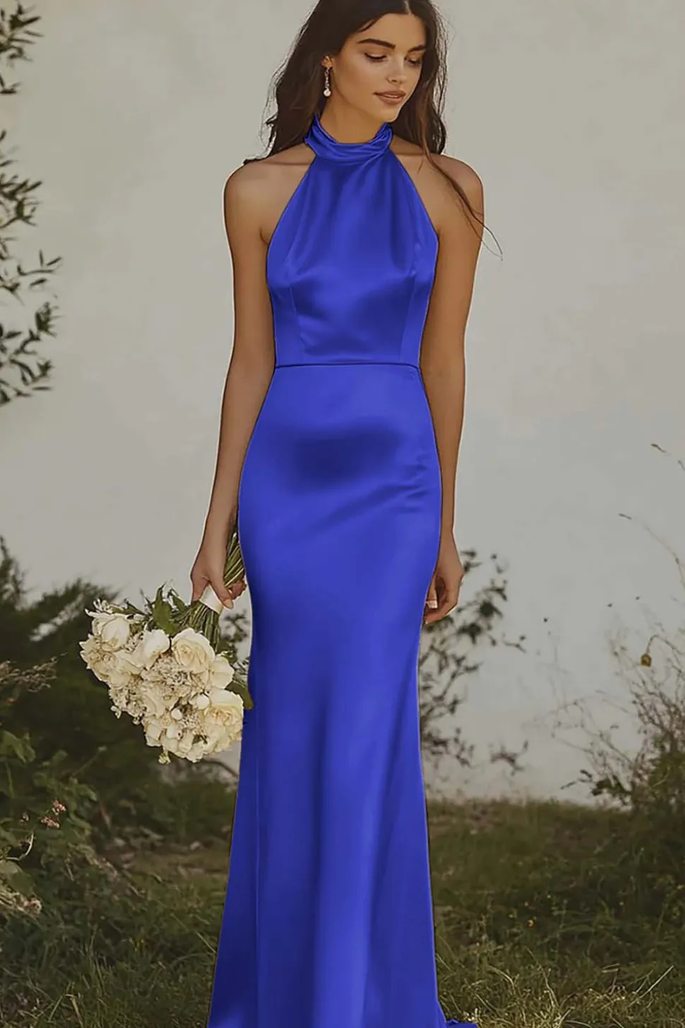 Amarelo Claro Cabeçada Sereia Cetim Longo Vestidos Cerimónia