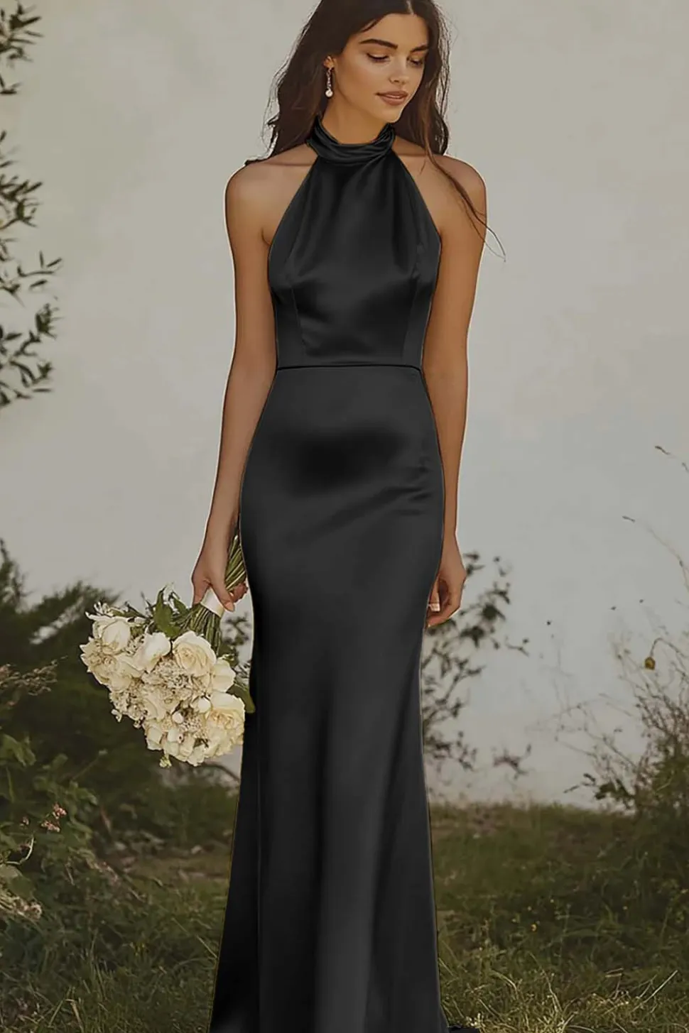 Amarelo Claro Cabeçada Sereia Cetim Longo Vestidos Cerimónia