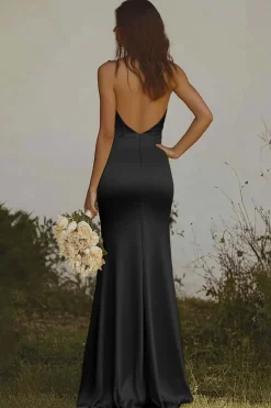 Amarelo Claro Cabeçada Sereia Cetim Longo Vestidos Cerimónia