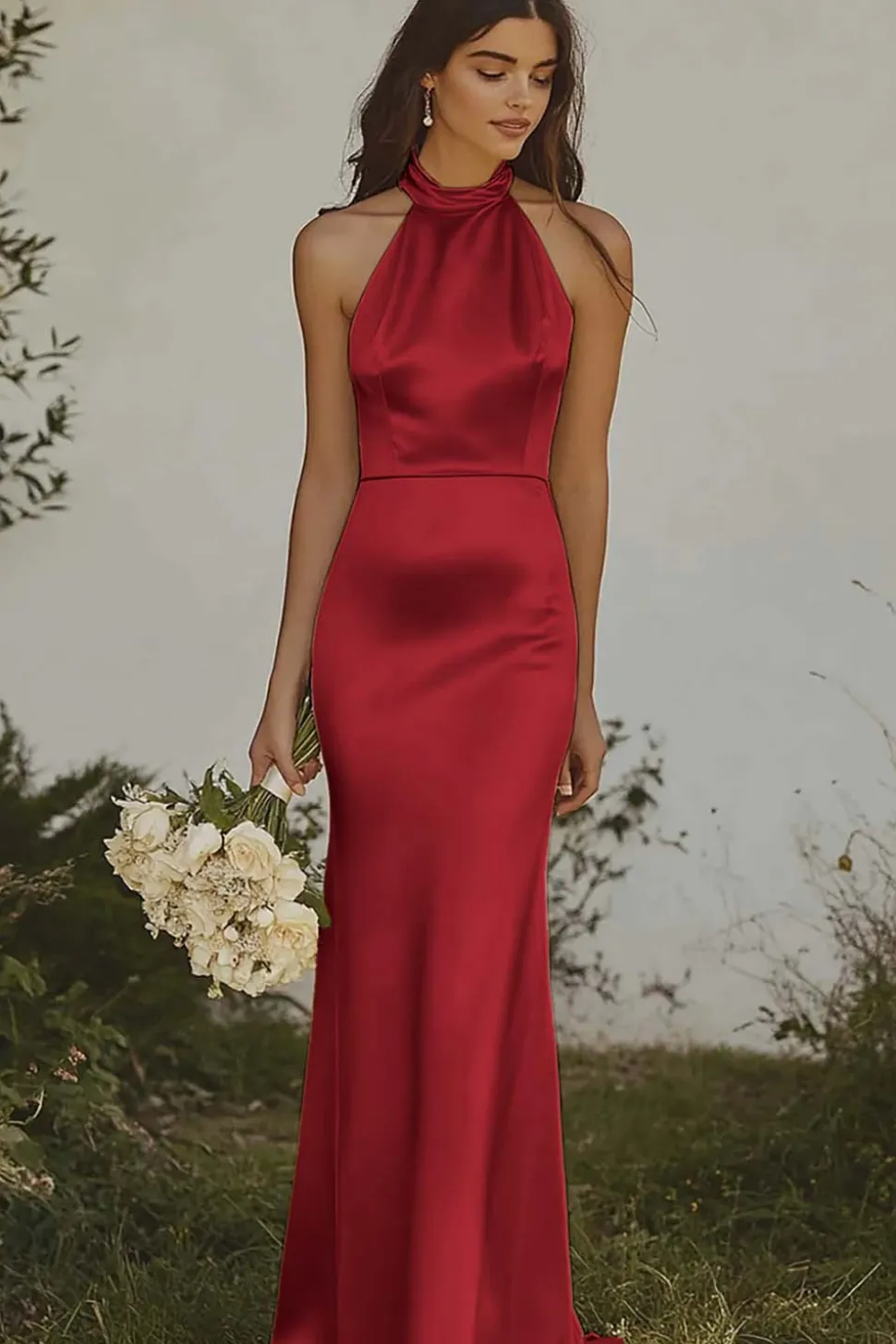 Amarelo Claro Cabeçada Sereia Cetim Longo Vestidos Cerimónia