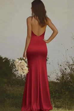 Amarelo Claro Cabeçada Sereia Cetim Longo Vestidos Cerimónia