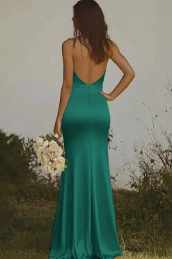 Amarelo Claro Cabeçada Sereia Cetim Longo Vestidos Cerimónia