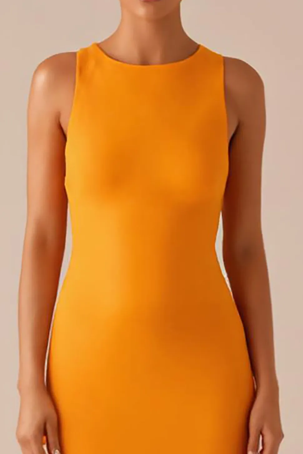 Amarelo pescoço redondo mangas longo vestido de noite