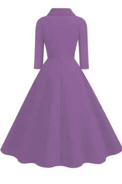 Amarelo Peter Pan Collar mangas compridas A-Line Midi 1950s vestido