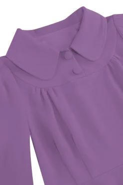 Amarelo Peter Pan Collar mangas compridas A-Line Midi 1950s vestido