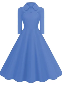 Amarelo Peter Pan Collar mangas compridas A-Line Midi 1950s vestido