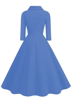 Amarelo Peter Pan Collar mangas compridas A-Line Midi 1950s vestido