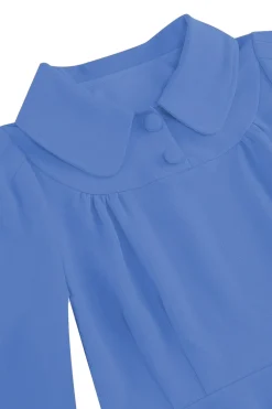 Amarelo Peter Pan Collar mangas compridas A-Line Midi 1950s vestido