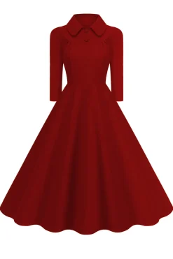 Amarelo Peter Pan Collar mangas compridas A-Line Midi 1950s vestido