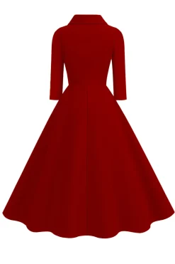 Amarelo Peter Pan Collar mangas compridas A-Line Midi 1950s vestido