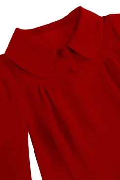 Amarelo Peter Pan Collar mangas compridas A-Line Midi 1950s vestido
