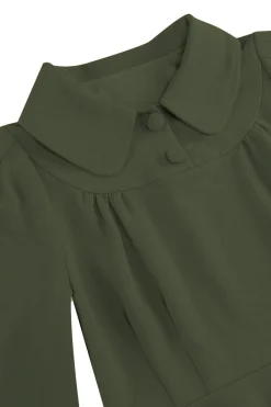 Amarelo Peter Pan Collar mangas compridas A-Line Midi 1950s vestido