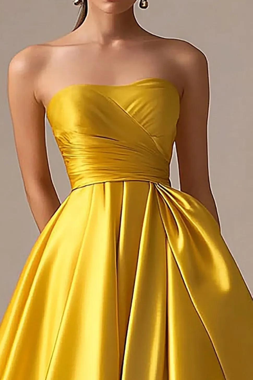 Amarelo Sem Alças Linha-A Cetim Longo Vestido De Baile