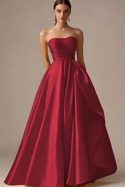 Amarelo Sem Alças Linha-A Cetim Longo Vestido De Baile