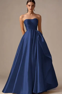 Amarelo Sem Alças Linha-A Cetim Longo Vestido De Baile
