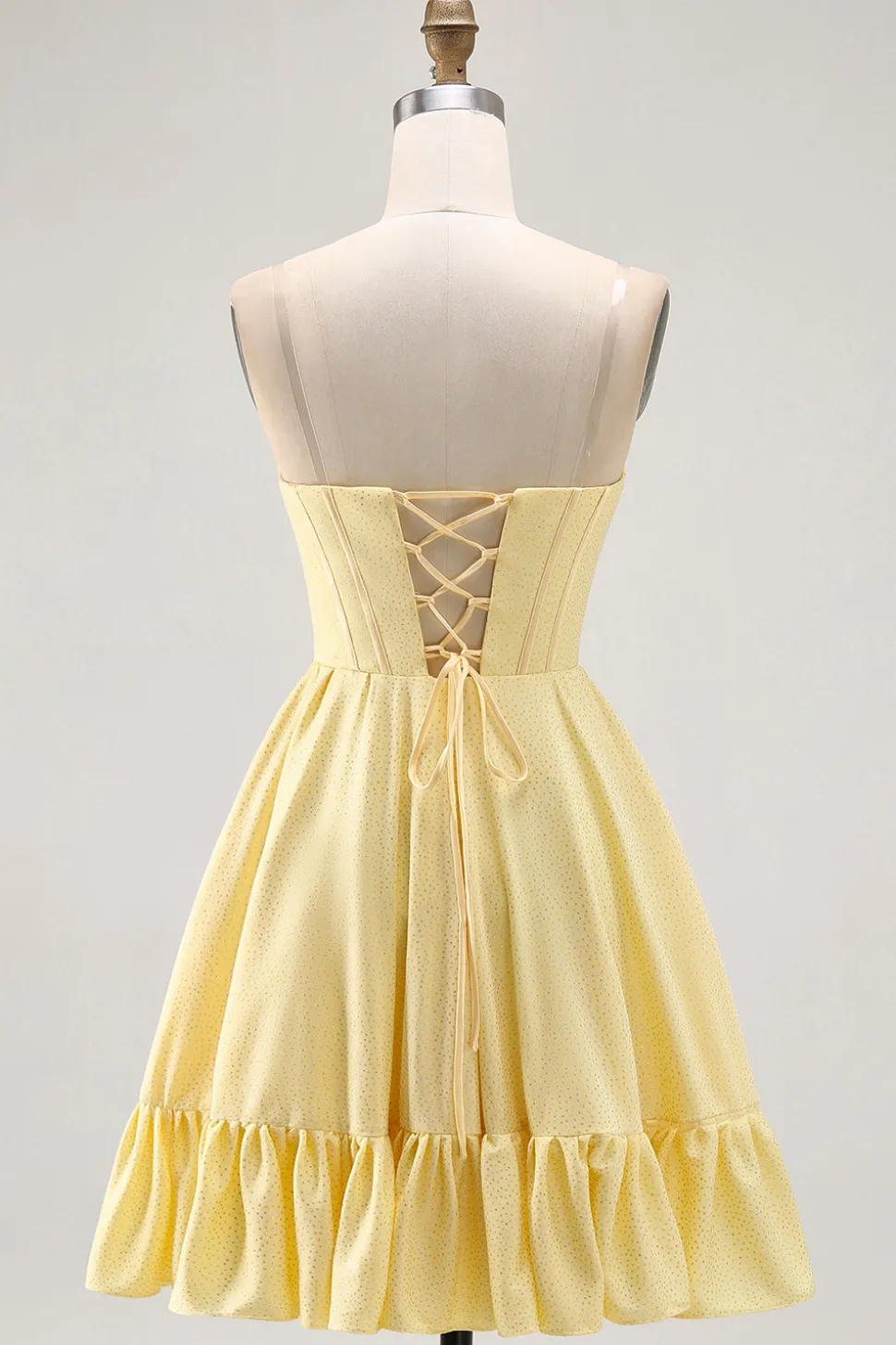 Amarelo Strapless A-Line Corset Homecoming Dress com Missangas