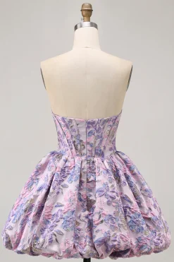 Amarelo Strapless Fit e Flare Brocade A-Line Vestido Curto Homecoming