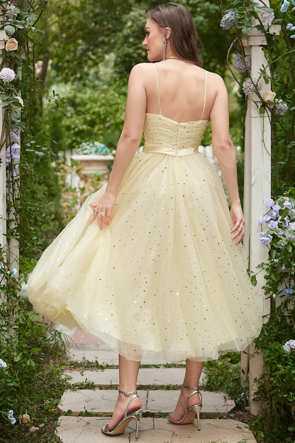 Amarelo Vestido de Baile Cintas de Espaguete