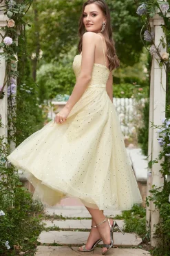 Amarelo Vestido de Baile Cintas de Espaguete