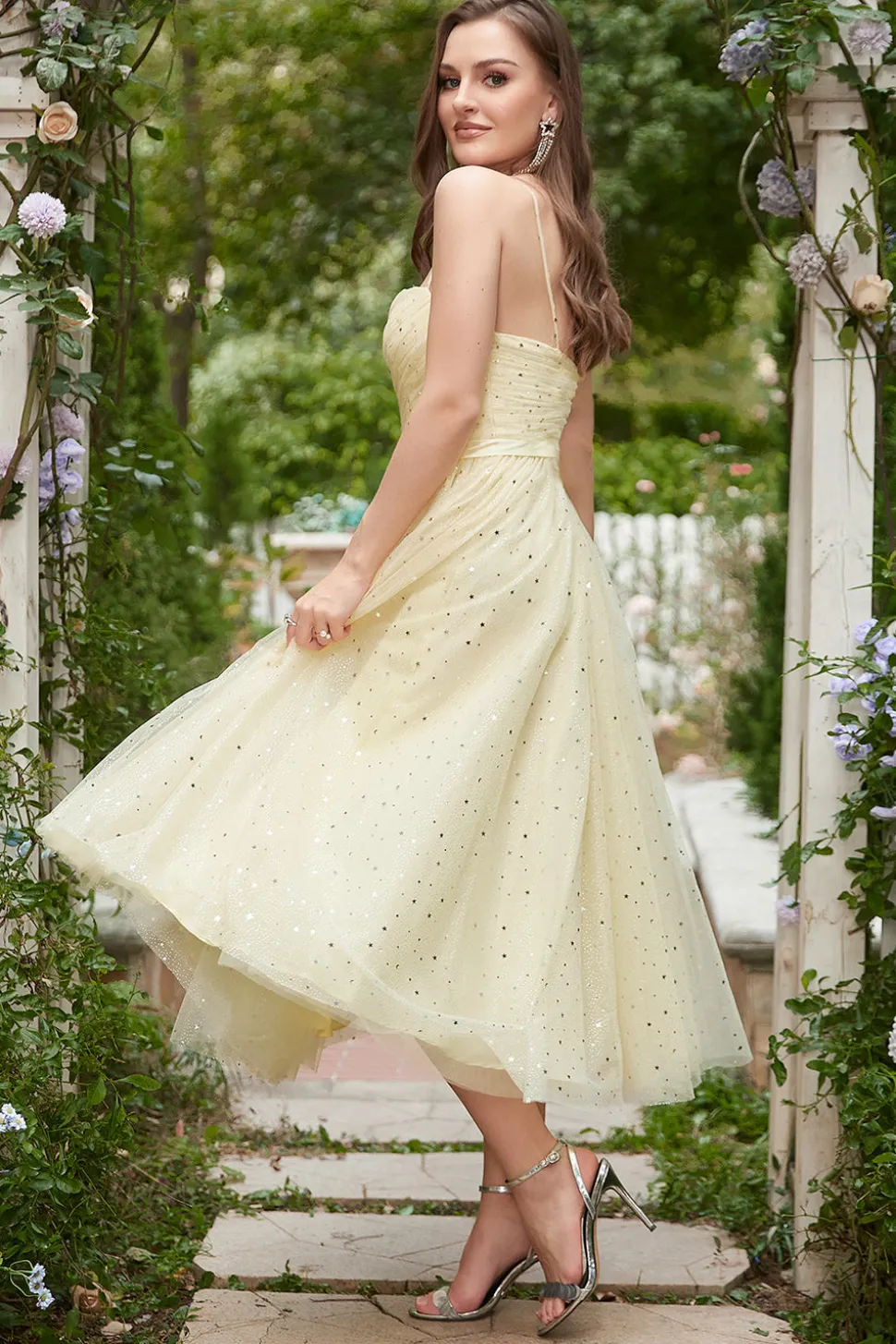 Amarelo Vestido de Baile Cintas de Espaguete