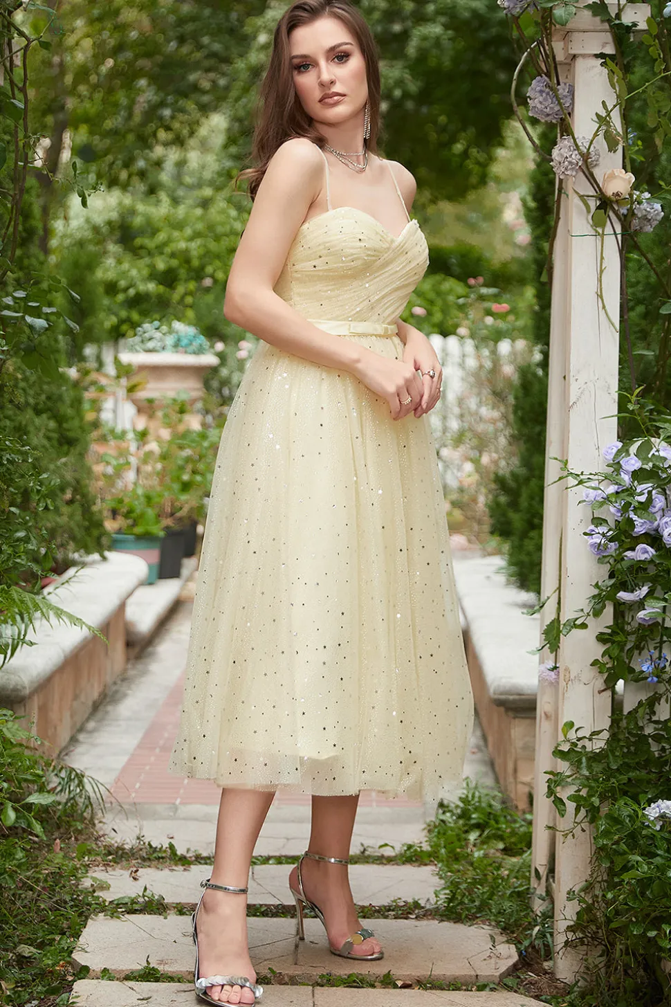 Amarelo Vestido de Baile Cintas de Espaguete
