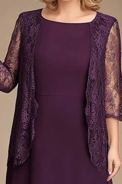 Ameixa elegante pescoço quadrado A-Line Chiffon Long mãe do vestido da noiva