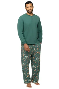 Animal Print Verde Escuro Combinando Conjunto de Pijamas