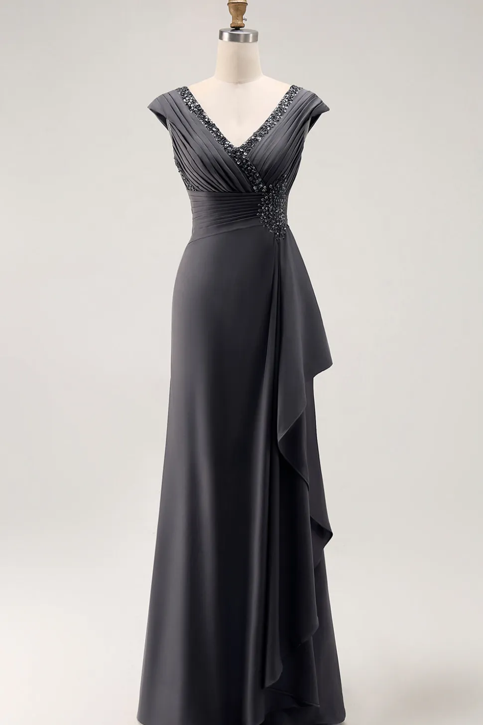Aço Cinza Sereia Ruffle Chiffon Mãe do Vestido da Noiva
